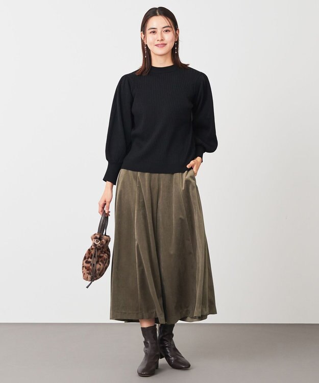 ANY 【洗濯機可】エステルベロア ガウチョパンツ チャコール系