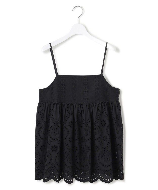 23区 L 【洗える】コットンエンブロイダリー キャミソール ブラック系