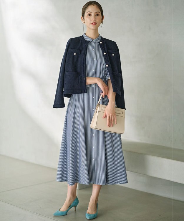 組曲 【WEB限定カラーあり】ボリュームスリーブシャツワンピース 【WEB限定】ブルー×ストライプ系9