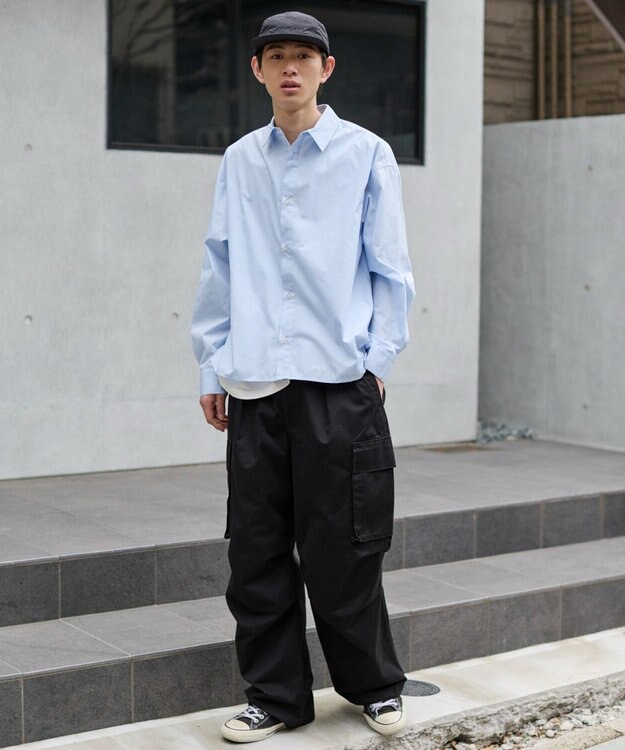 WEGO 【ユニセックス着用ITEM/MLサイズ展開】クロップドブロードシャツ ブルーストライプ