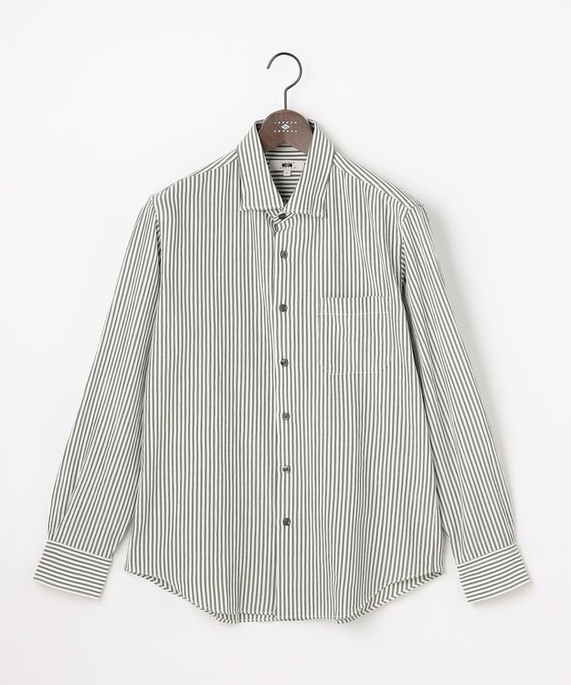 JOSEPH ABBOUD 【イージーケア・JAPANファブリック】ブロックストライプ シャツ オリーブ系1