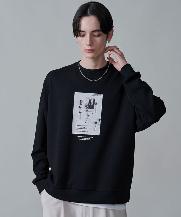 WEGO 【２点セット】アクセ付きフォトグラフィックプルオーバー ブラック