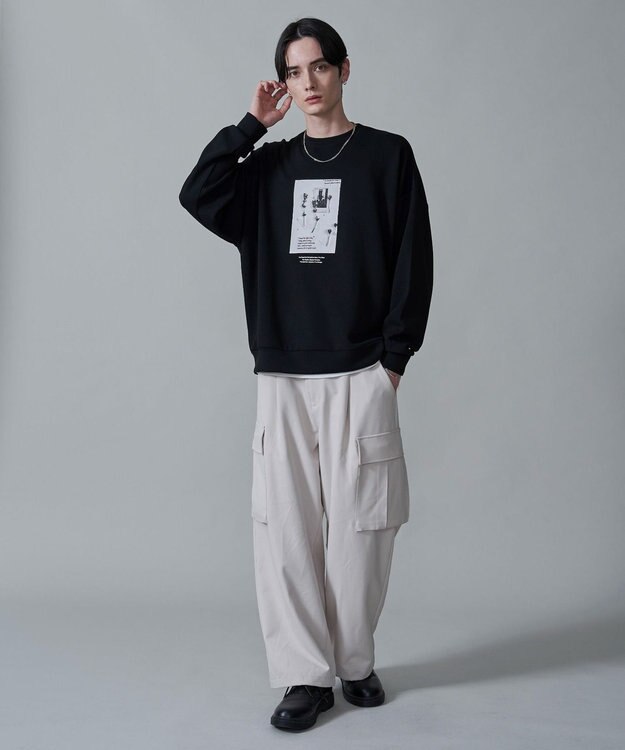 WEGO 【２点セット】アクセ付きフォトグラフィックプルオーバー ブラック