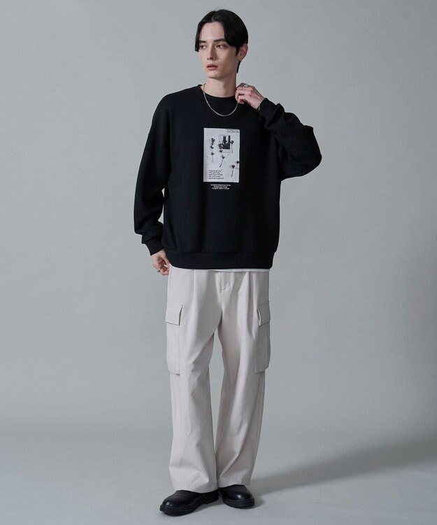 WEGO 【２点セット】アクセ付きフォトグラフィックプルオーバー ブラック