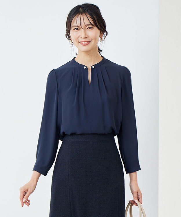 23区 L 【洗える】シルキーデシン パールモチーフ カットソー ネイビー系