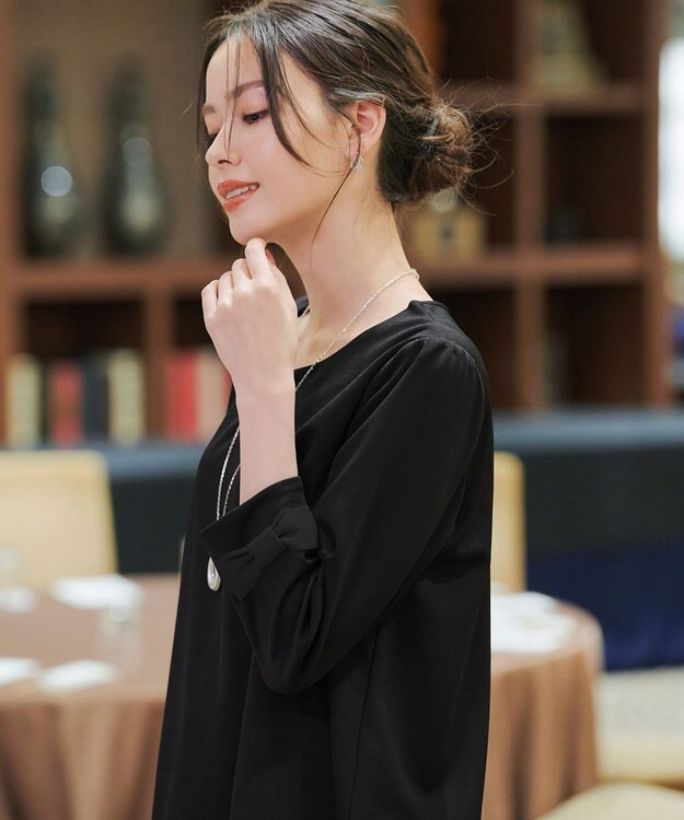 Tiaclasse L 【洗える】リボン袖ポンチトップス ブラック