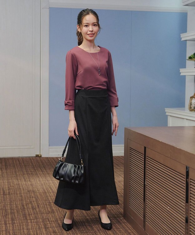 Tiaclasse 【洗える】リボン袖ポンチトップス ダークピンク