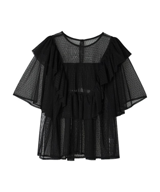 Green Parks ■ＥＳＣＡＲ　ドットチュールフレアヨークプルオーバー Black