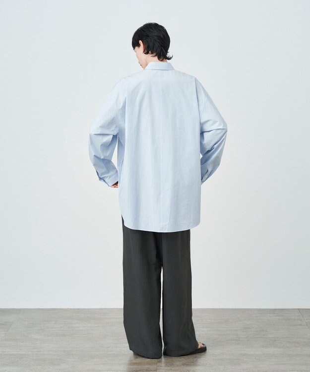 ATON SHRINK BROAD | オーバーサイズシャツ - UNISEX BLUE STRIPE