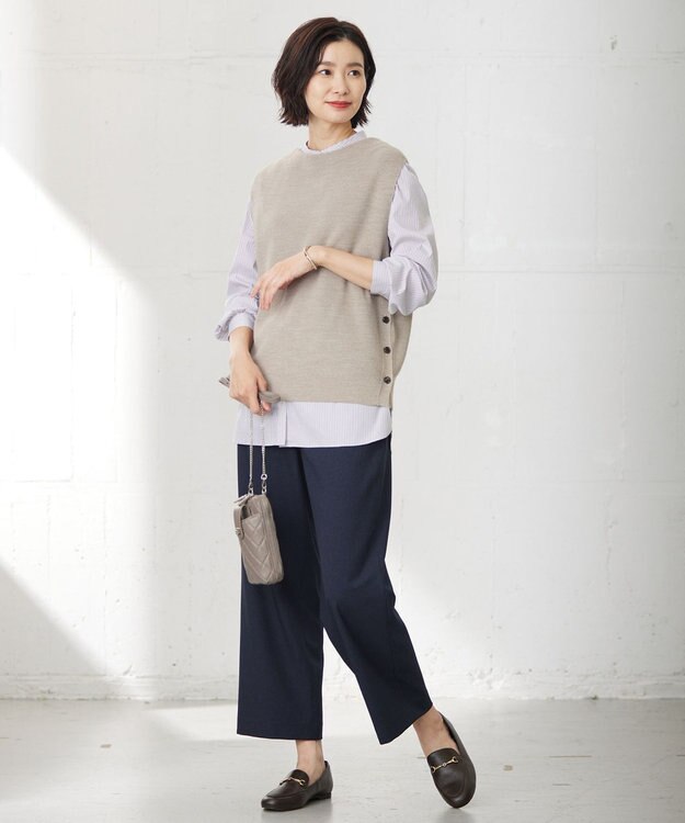 J.PRESS LADIES L 【洗える】BEZ C/Ny ドビーストライプ バンドカラー ブラウス グレー系1