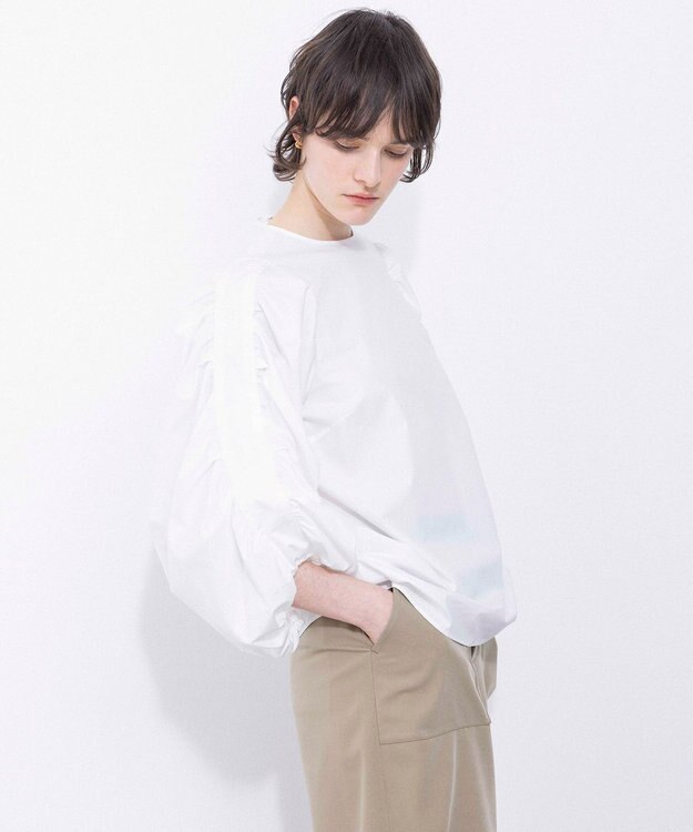 NAVE 【Nave・洗える】タイプライタークロス ギャザーブラウス ホワイト系