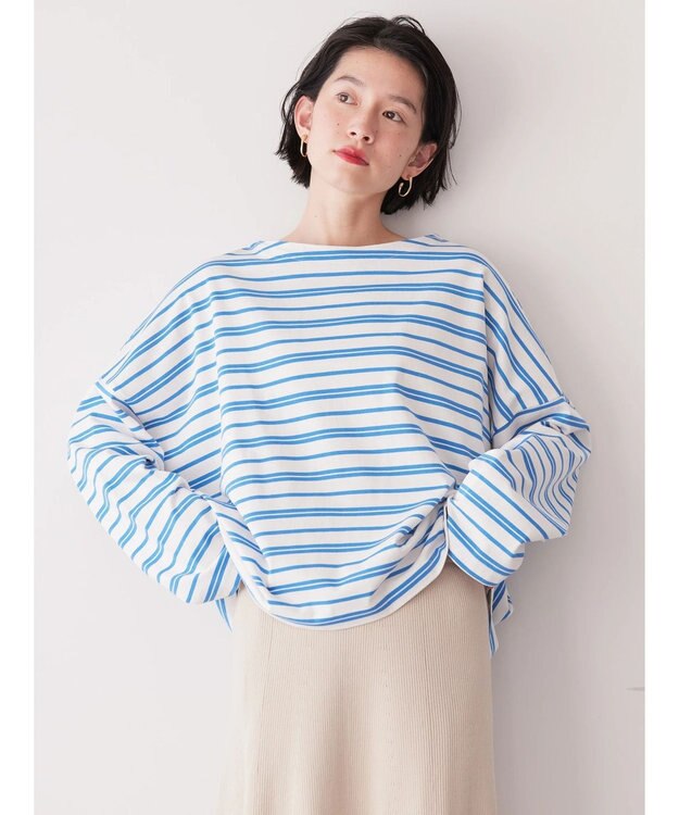 AMERICAN HOLIC ボートネックボーダープルオーバー Blue