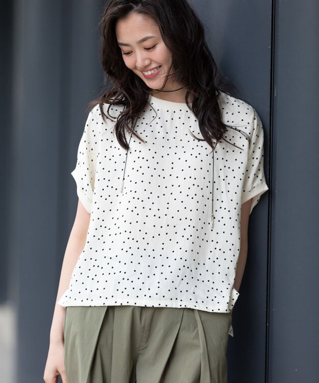Green Parks リブドッキングブラウス Ecru