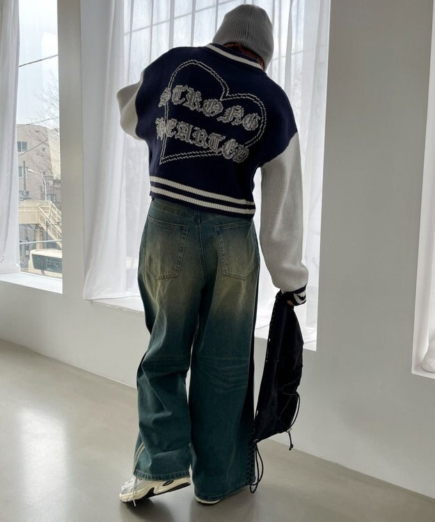 WEGO ニットショートスタジャン ネイビー