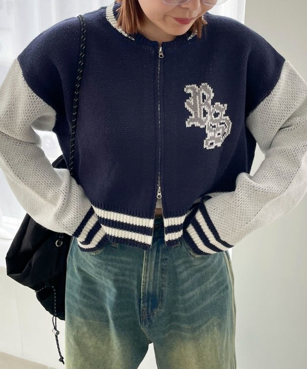 WEGO ニットショートスタジャン ネイビー