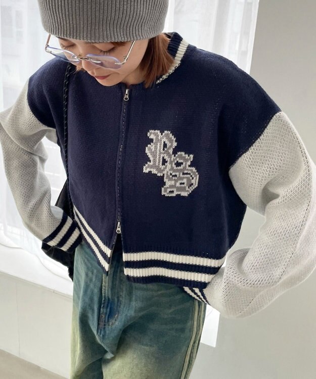 WEGO ニットショートスタジャン ネイビー