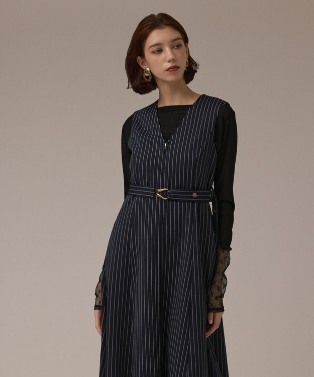 GRACE CONTINENTAL ストライプジャージワンピース ネイビー