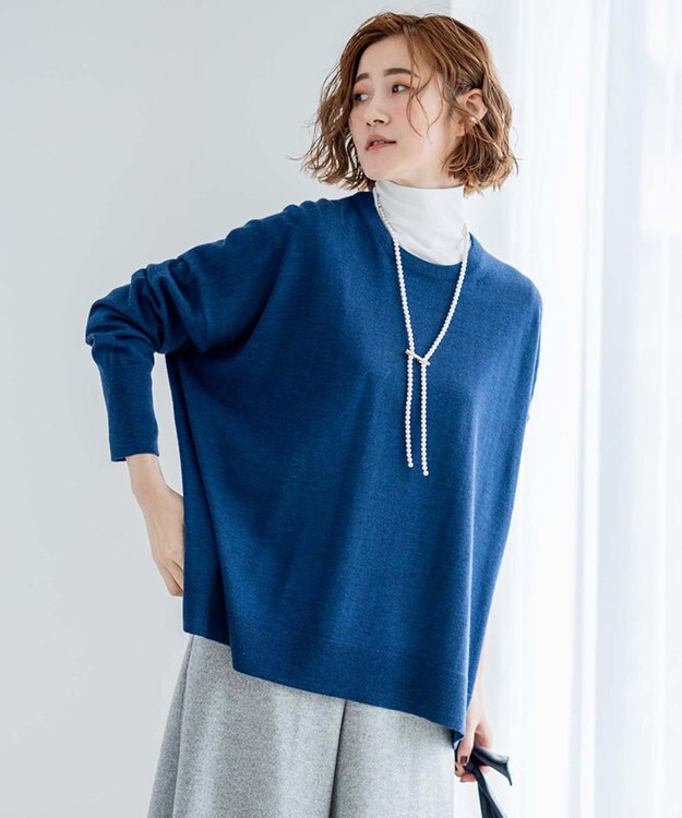 23区 【WEB限定カラーあり/洗える】ウーステッドウール ビッグシルエット ニット ダルブルー系