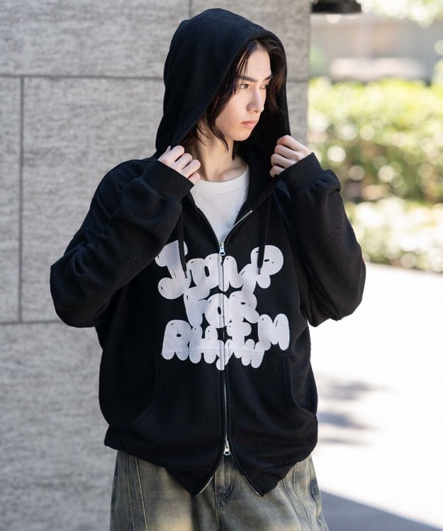 WEGO 【ユニセックス着用ITEM/MLサイズ展開】メッシュロゴジップパーカー ブラック