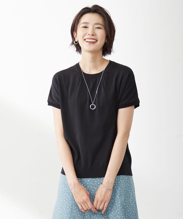 J.PRESS LADIES L 【洗える・抗菌防臭】コットンアセテート ドルマン ニット ブラック系