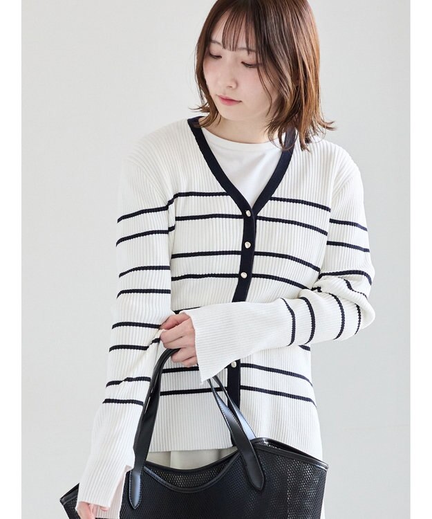 Te chichi リブVネックカーディガン ホワイト