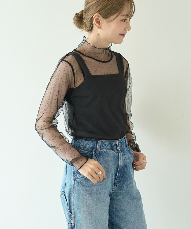 AMERICAN HOLIC ドットチュールハイネックプルオーバー Black