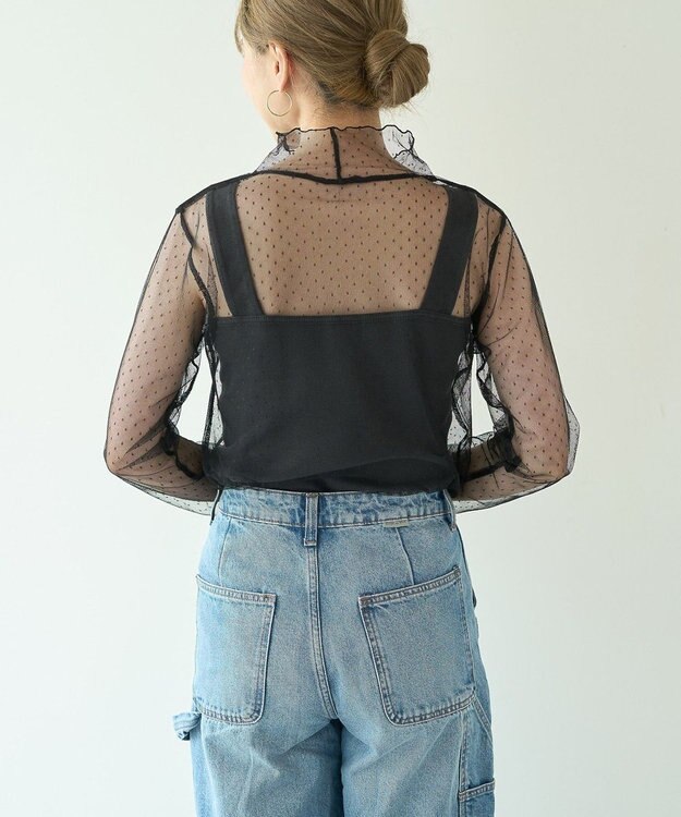 AMERICAN HOLIC ドットチュールハイネックプルオーバー Black