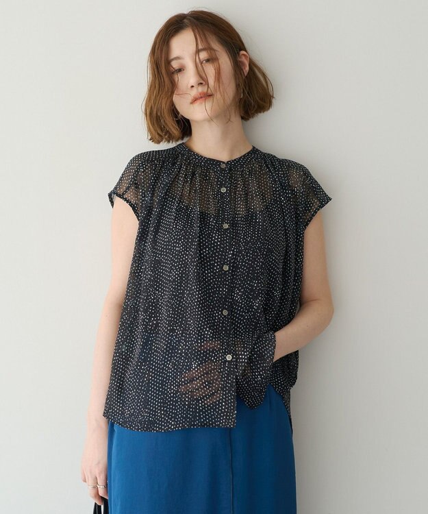 YECCA VECCA シアードット柄ブラウス Black