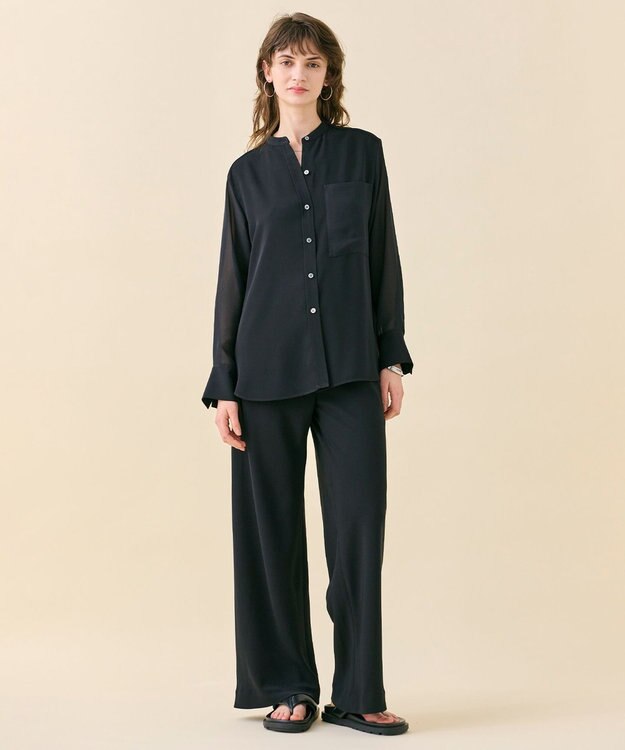 BEIGE， 【WEB限定・洗える】CELOSIA / シアースリーブスタンドカラーブラウス Black