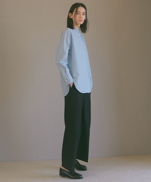 23区 【23区 | 5525gallery】コットンタイプライター バンドカラー シャツ サックスブルー系