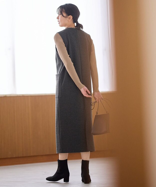 ANY ラメチェックジャガードワンピース チャコール×ブラック