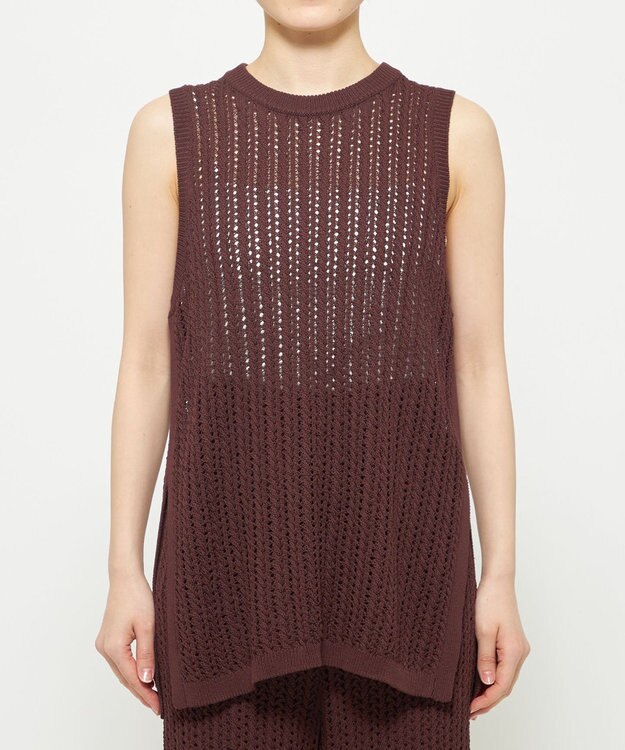 uncrave シースルーケーブルニット ノースリーブトップス ブラウン