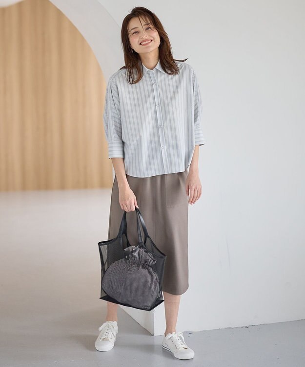 ANY L 【UVカット/抗菌防臭/速乾/手洗い可】エニィファンクション ストライプドルマンシャツ ブルーストライプ