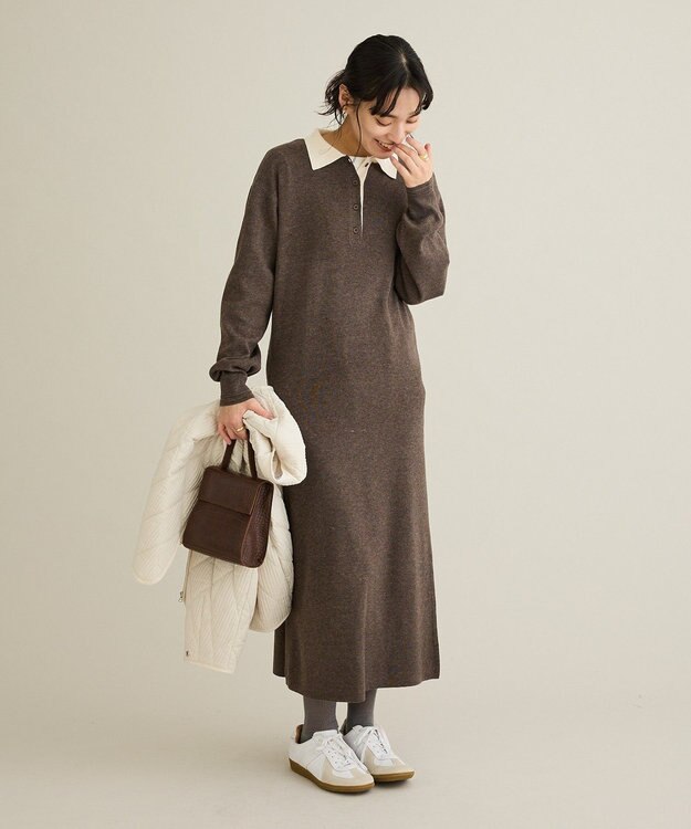 CRAFT STANDARD BOUTIQUE ポロ衿ニットワンピース Dark Brown