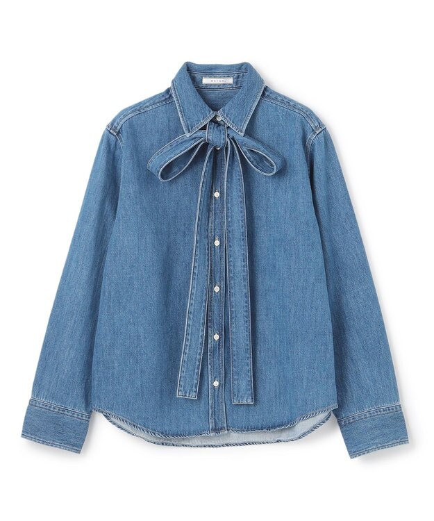 BEIGE， 【洗える・BAILA 11月号掲載】MARKEL / ボウタイ付きシャツカラーデニムシャツ L.Indigo