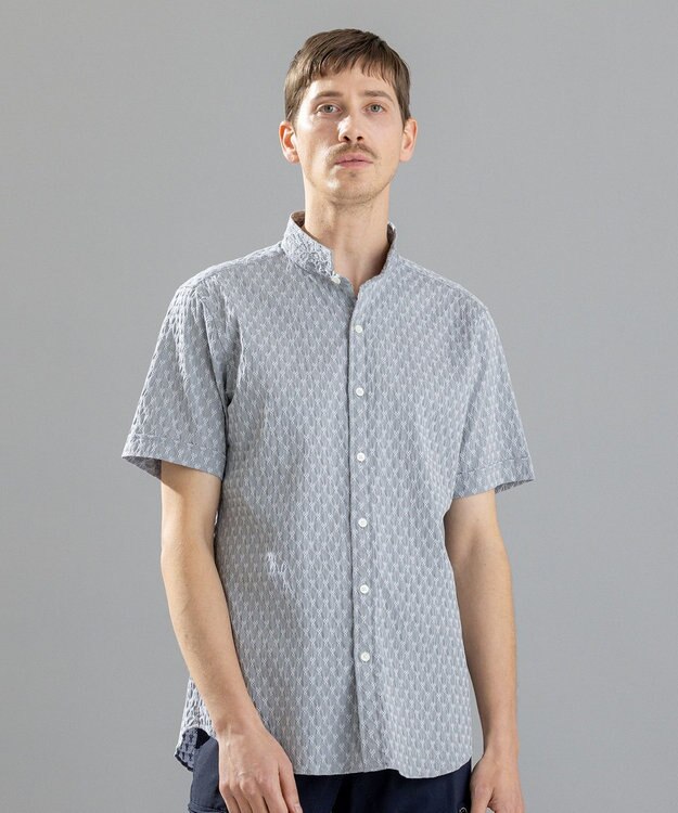 JOSEPH HOMME シガーカッタージャガード　ウイングカラー半袖シャツ ライトグレー系