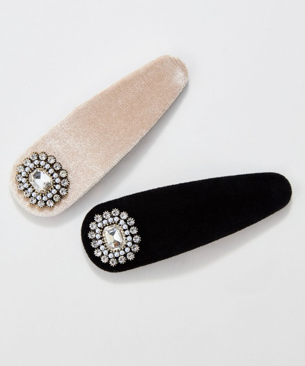 Phoebe クラッシービジューヘアピン　ブラック/ベロア ブラック