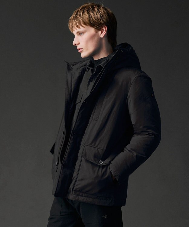 JOSEPH ABBOUD MOUNTAIN 【サスティナブル/ECO撥水/ECOファー/９ポケット】ナイロンピーチダウンコート ブラック系