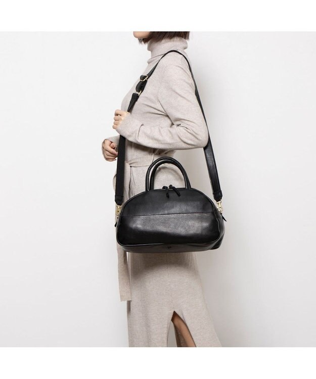 UNBILLION ペルケ perche / ガーメントレザー・サスティナブル2wayハーフムーンボストンM ブラック