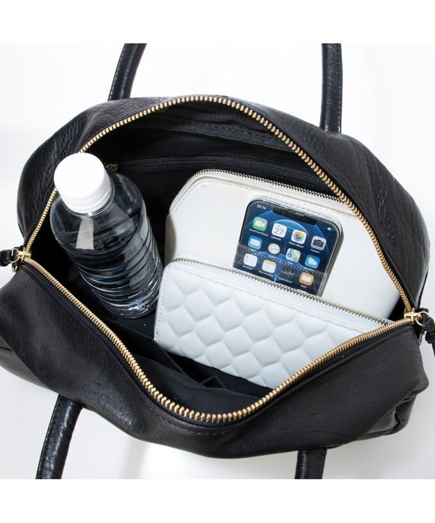 UNBILLION ペルケ perche / ガーメントレザー・サスティナブル2wayハーフムーンボストンM ブラック