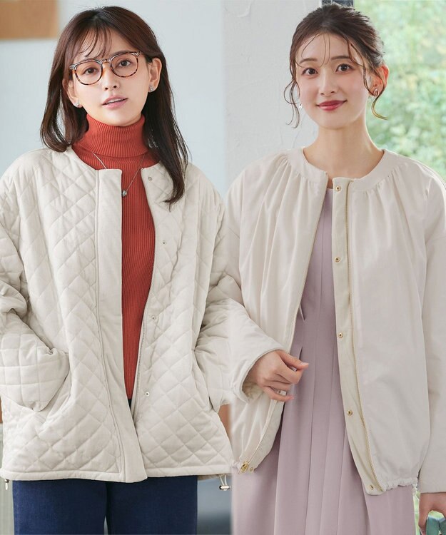 Tiaclasse 【リバーシブル】表裏2WAYベロアキルティングブルゾン オフホワイト