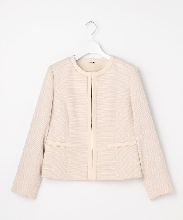 ANY SIS リップルボーダーストレッチ ジャケット ベージュシャンブレー