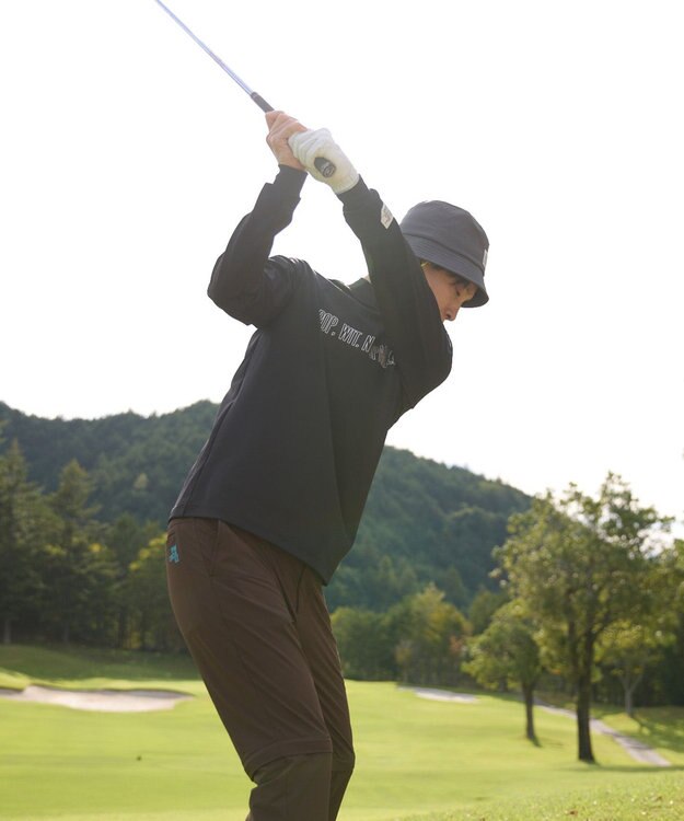 PW CIRCULUS 【吸水速乾 /  UV遮蔽率99.9% UVカット / ストレッチ】【MEN】アニマルグラフィックロングスリーブモックT  ゴルフ ブラック系