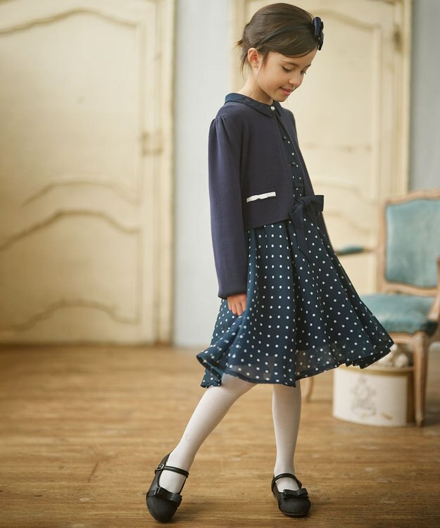 組曲 KIDS 【110-140cm】ラウンドカラー ニットジャケット ネイビー系