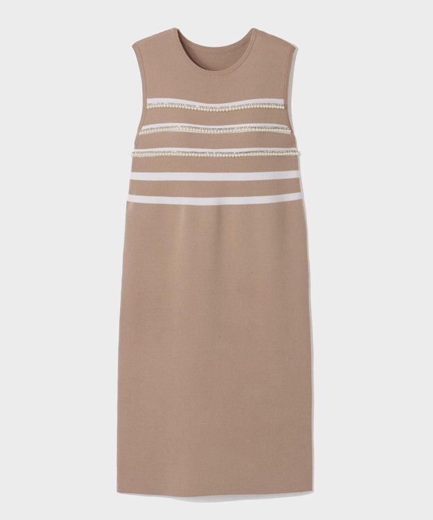 GRACE CONTINENTAL ボーダーパールワンピース キャメル