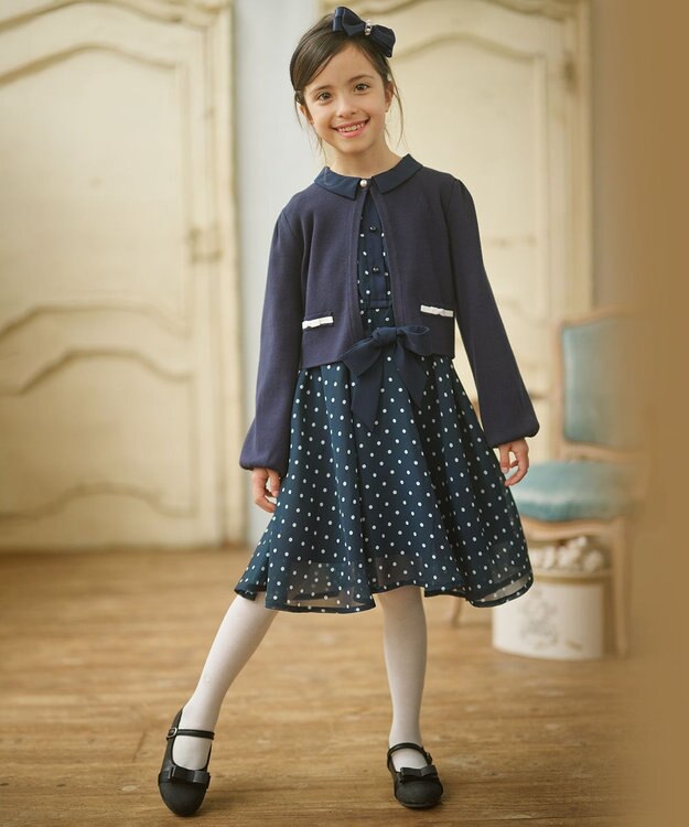 組曲 KIDS 【110-140cm】ラウンドカラー ニットジャケット ネイビー系