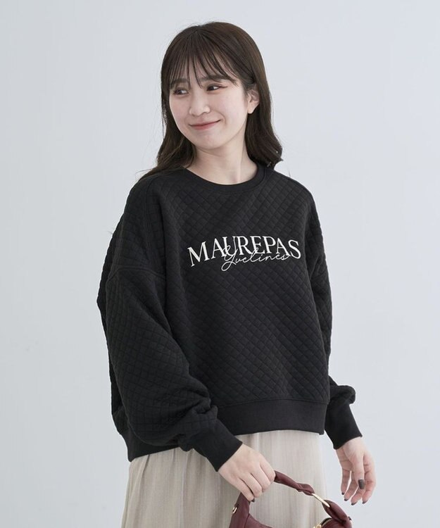 Green Parks ショート丈キルトロゴプルオーバー Black