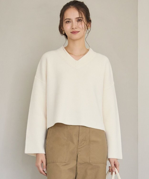 23区 S 【SLOW/一部店舗限定】ソフトウール Vネック ニット ホワイト系