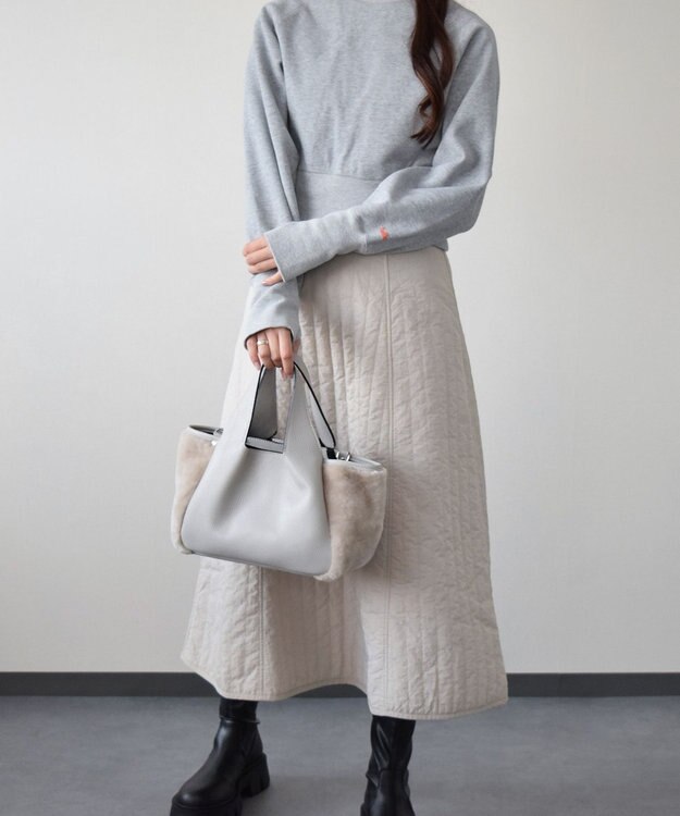 INTER-CHAUSSURES 【RIPANI】ムートンコンビレザーハンドバッグ ライトグレー