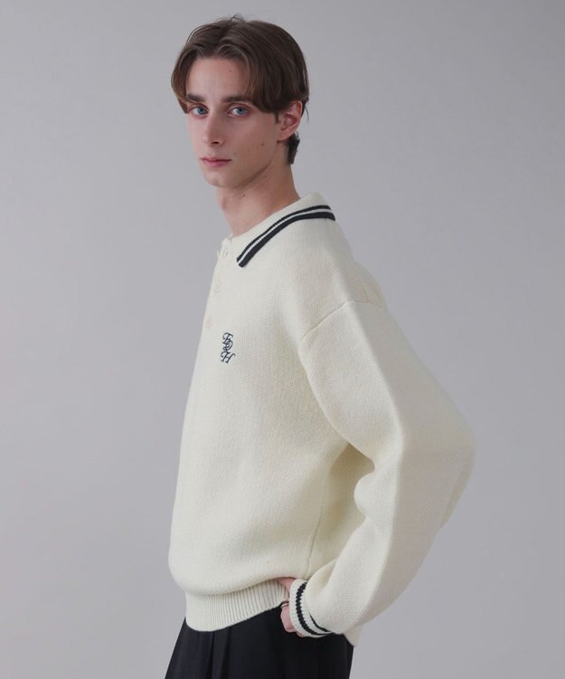 WEGO 【ユニセックス着用ITEM】ワンポイント刺繍ニットポロ ホワイト